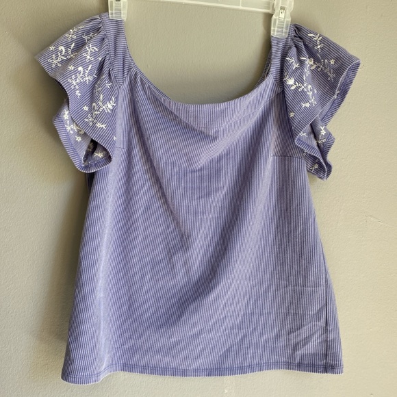 Express Lavender Ribbed Square-Neck Puff-Sleeve Crop Top - Picture 5 of 6
